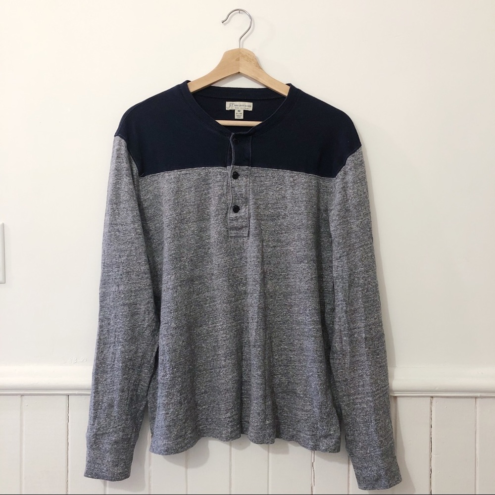 J. Crew Blue/Grey Duo Tone Henley Long Sleeve